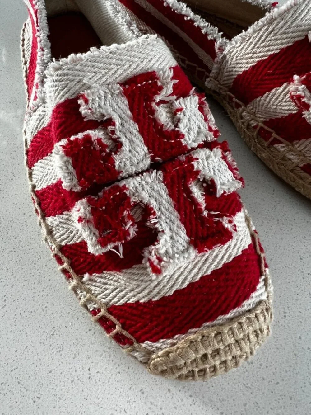 TORY BURCH red striped canvas espadrille flats size 8.5